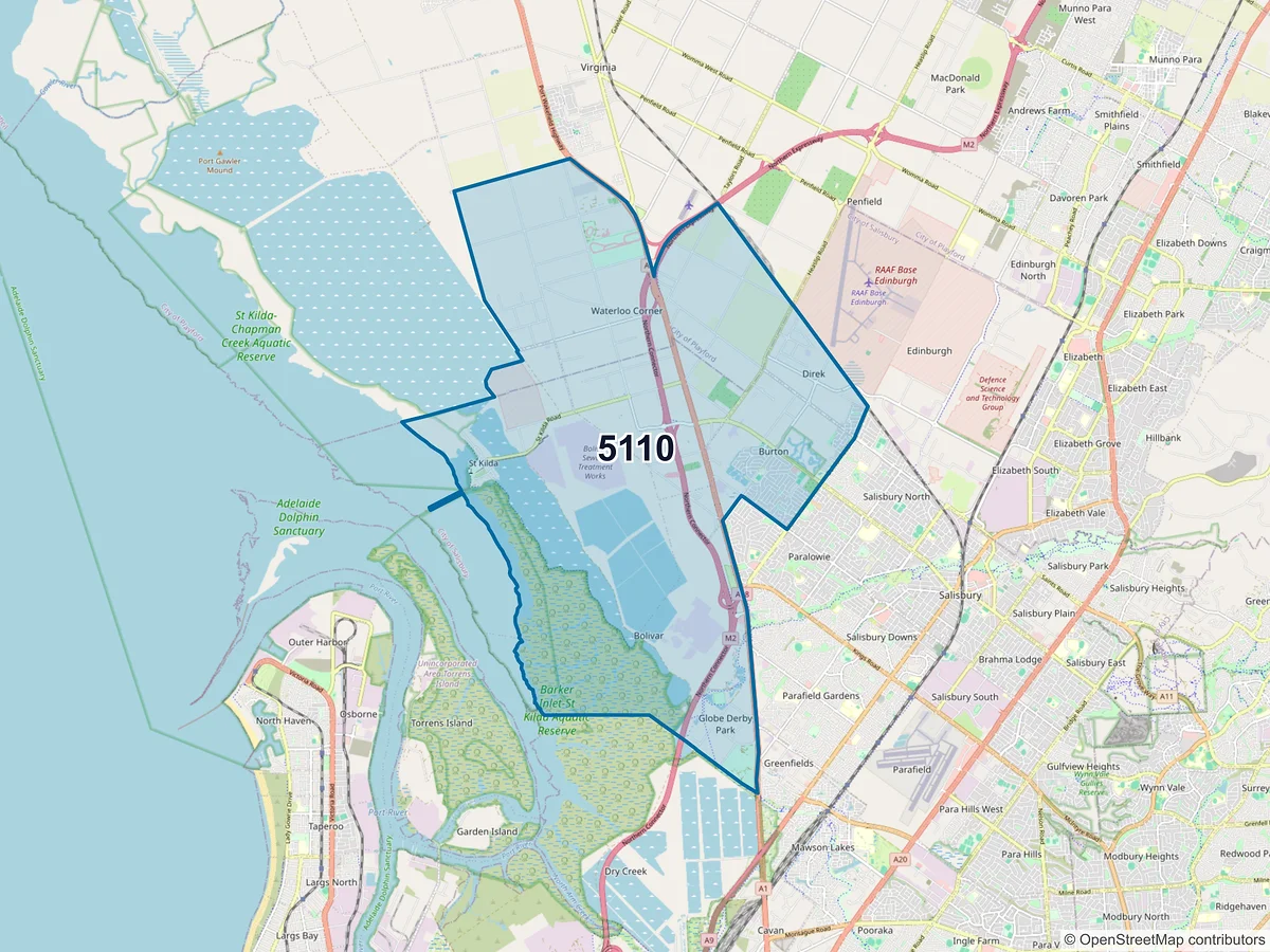 Map of postcode 5110 — Burton, SA, Australia