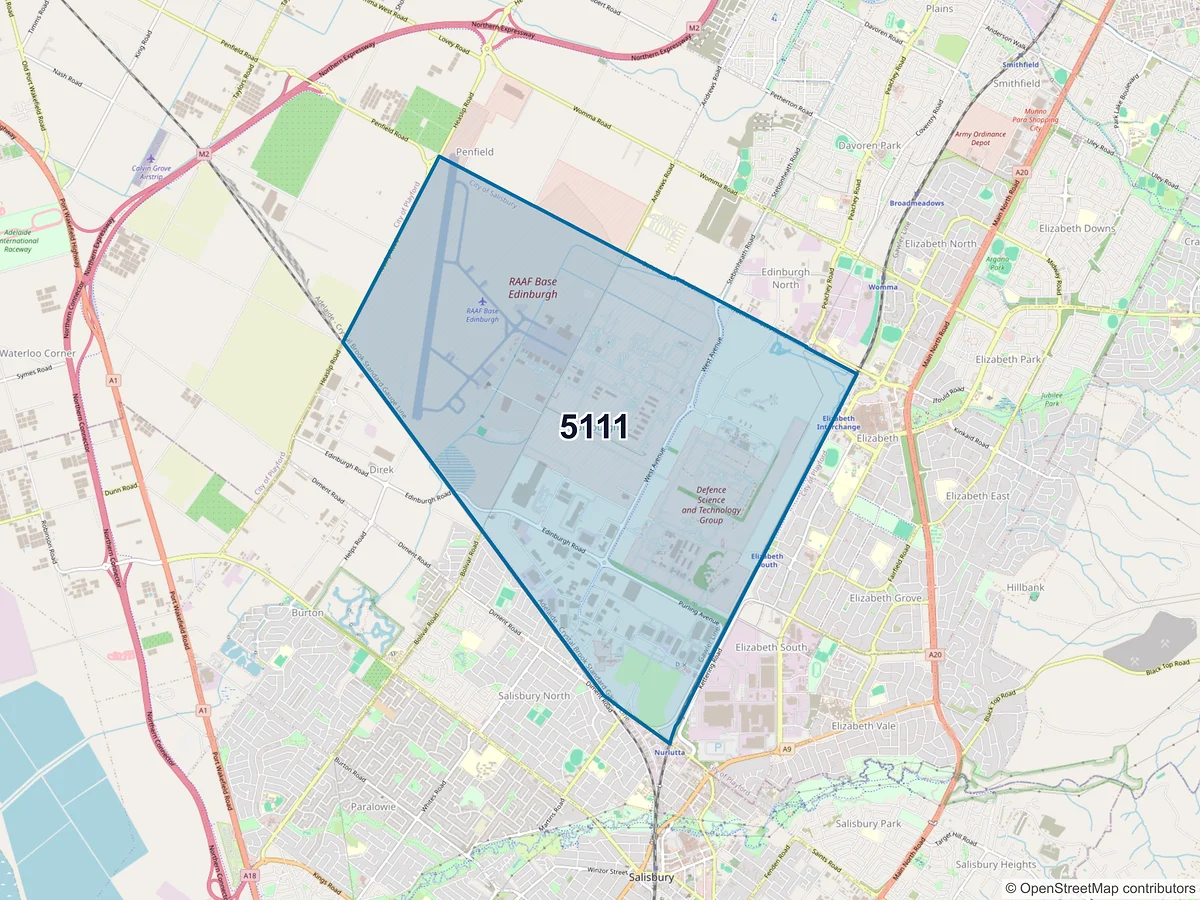 Map of postcode 5111 — Edinburgh, SA, Australia