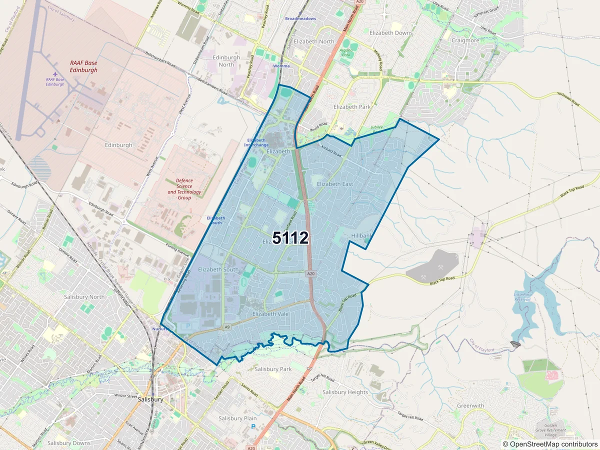 Map of postcode 5112 — Elizabeth East, SA, Australia