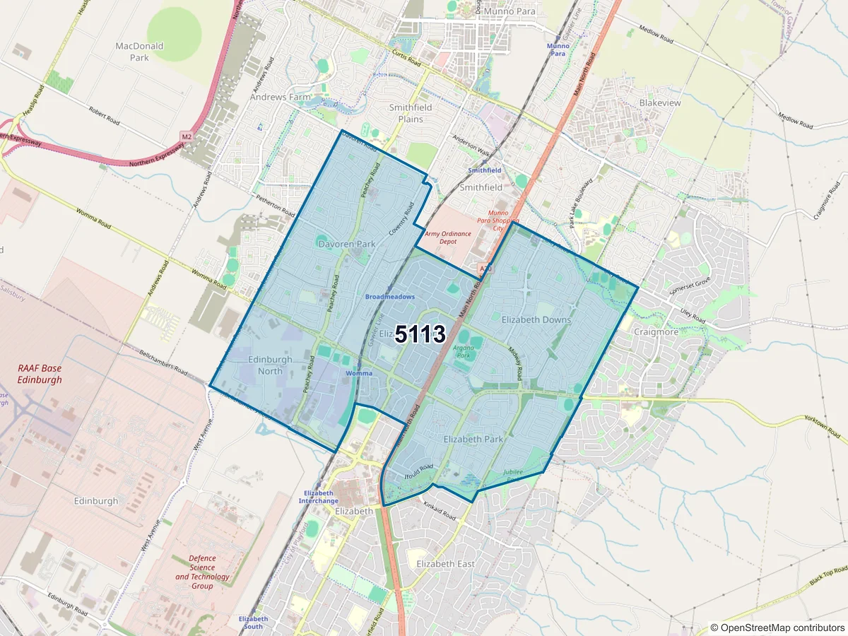 Map of postcode 5113 — Davoren Park, SA, Australia