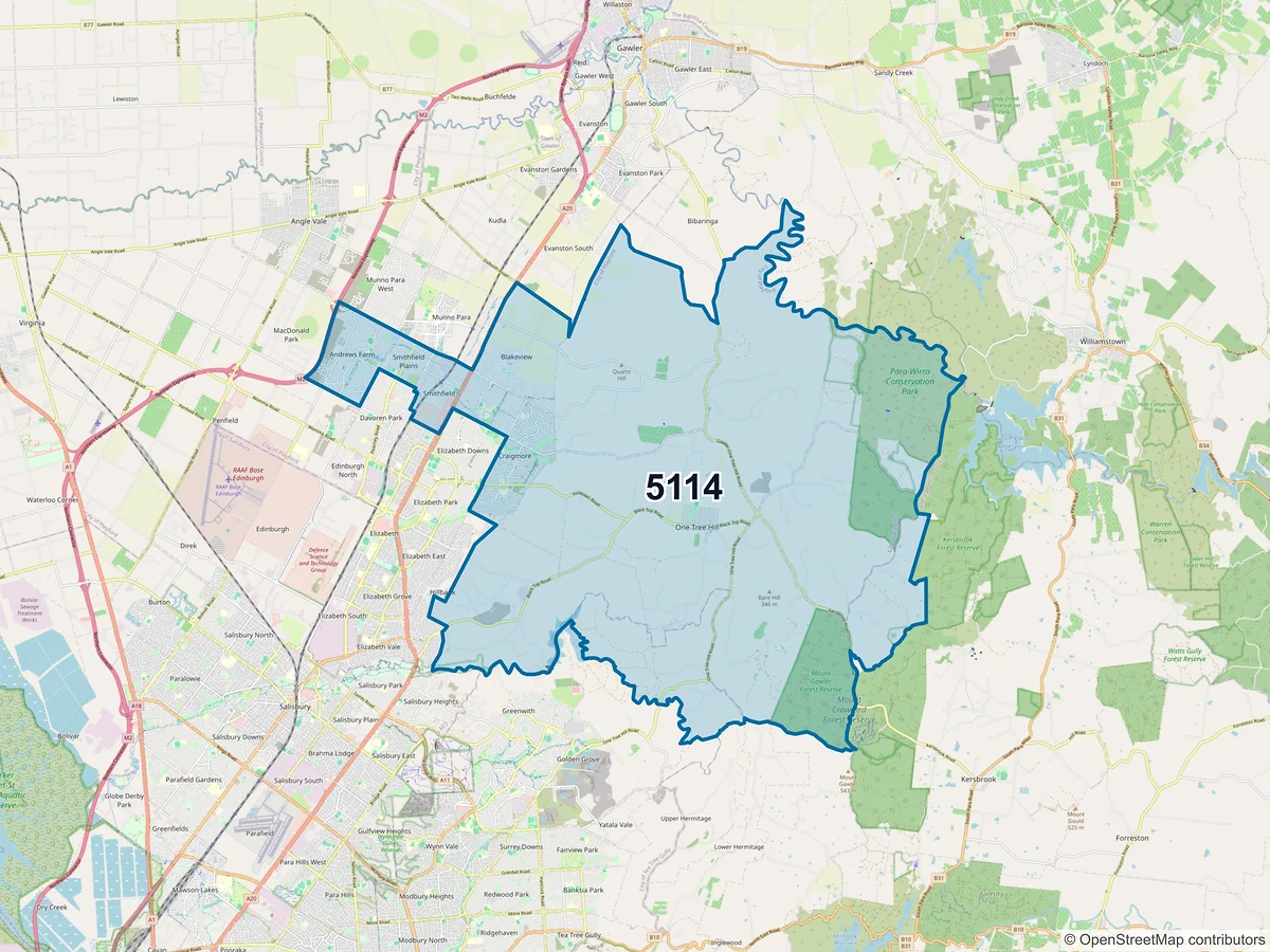 Map of postcode 5114 — Andrews Farm, SA, Australia