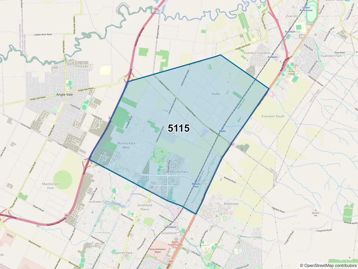 Map of postcode 5115 — Munno Para, SA, Australia