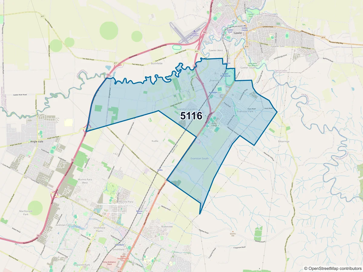 Map of postcode 5116 — Evanston Park, SA, Australia