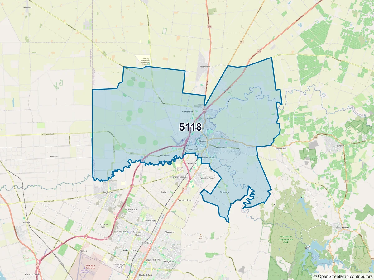 Map of postcode 5118 — Gawler East, SA, Australia