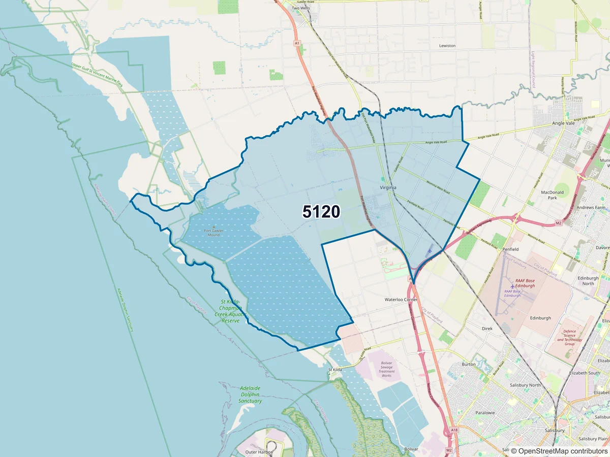 Map of postcode 5120 — Virginia, SA, Australia