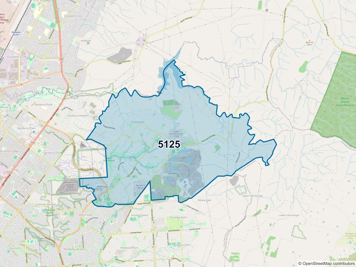 Map of postcode 5125 — Golden Grove, SA, Australia