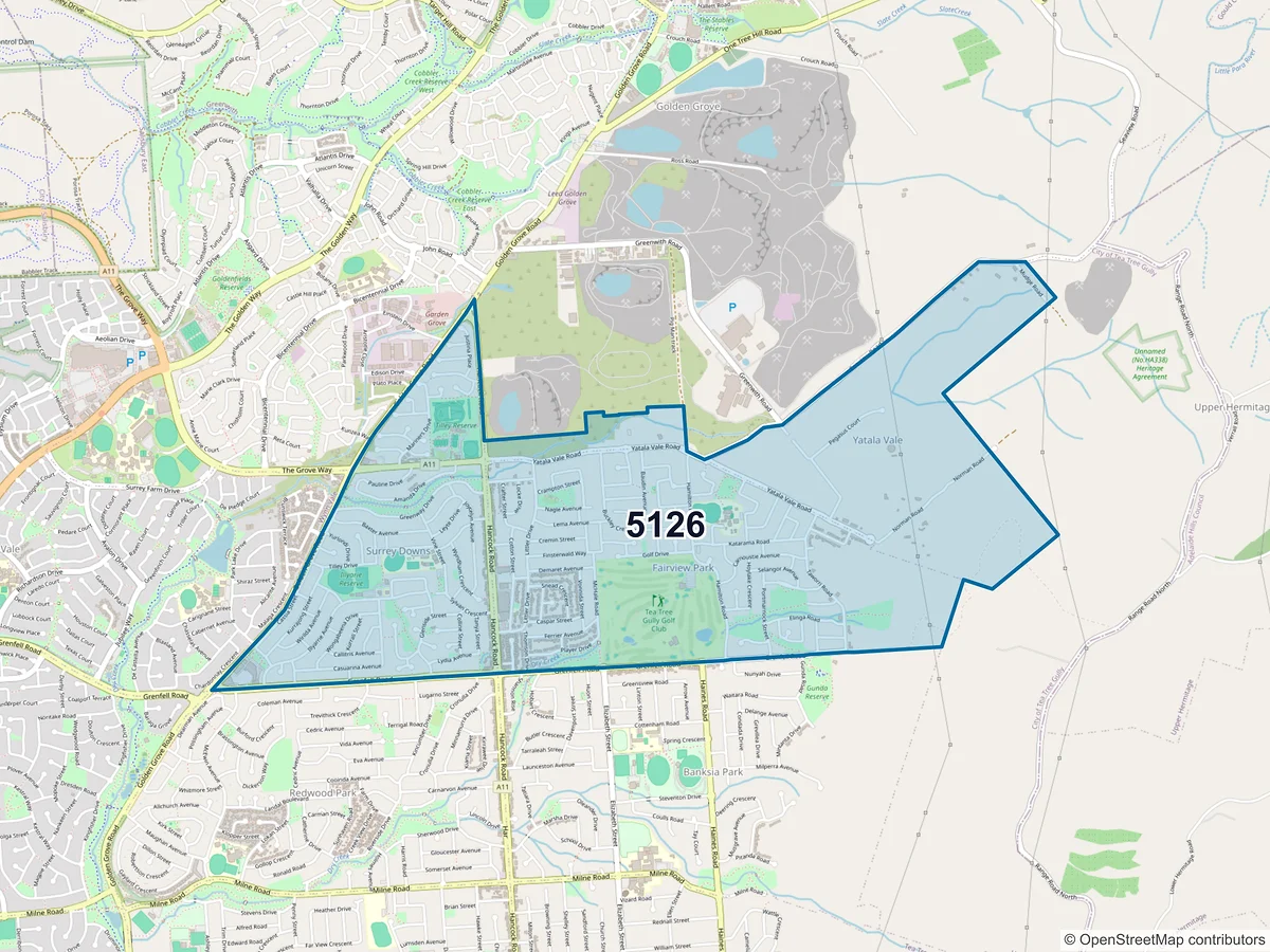 Map of postcode 5126 — Fairview Park, SA, Australia