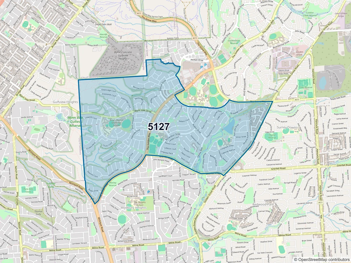 Map of postcode 5127 — Wynn Vale, SA, Australia