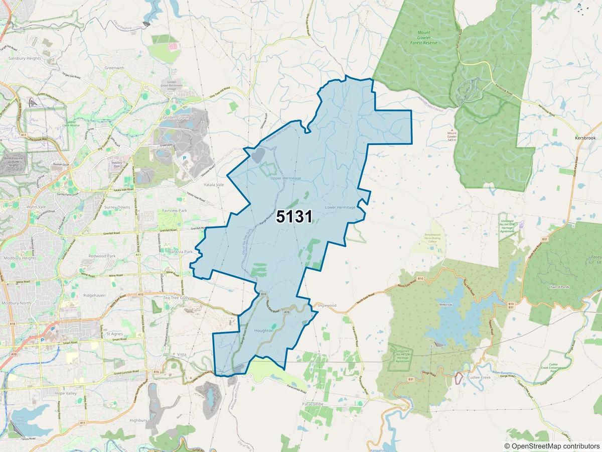 Map of postcode 5131 — Houghton, SA, Australia