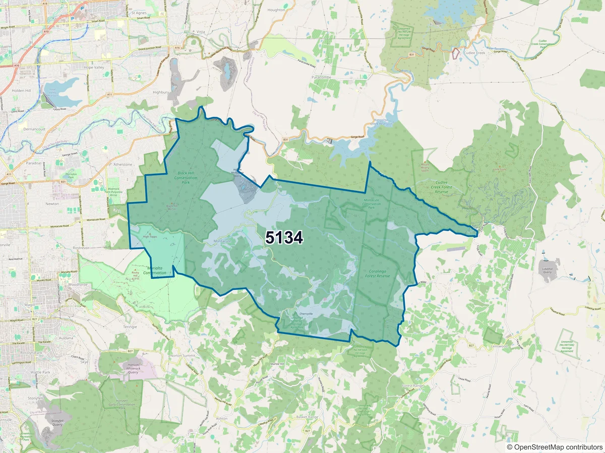 Map of postcode 5134 — Montacute, SA, Australia