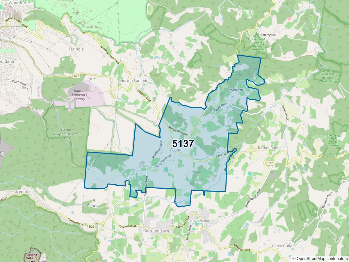 Map of postcode 5137 — Ashton, SA, Australia