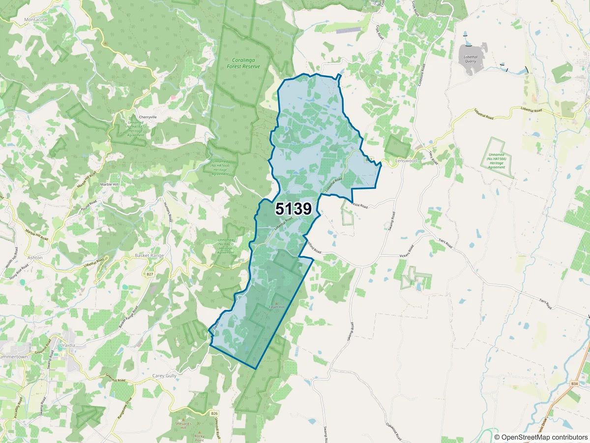 Map of postcode 5139 — Forest Range, SA, Australia