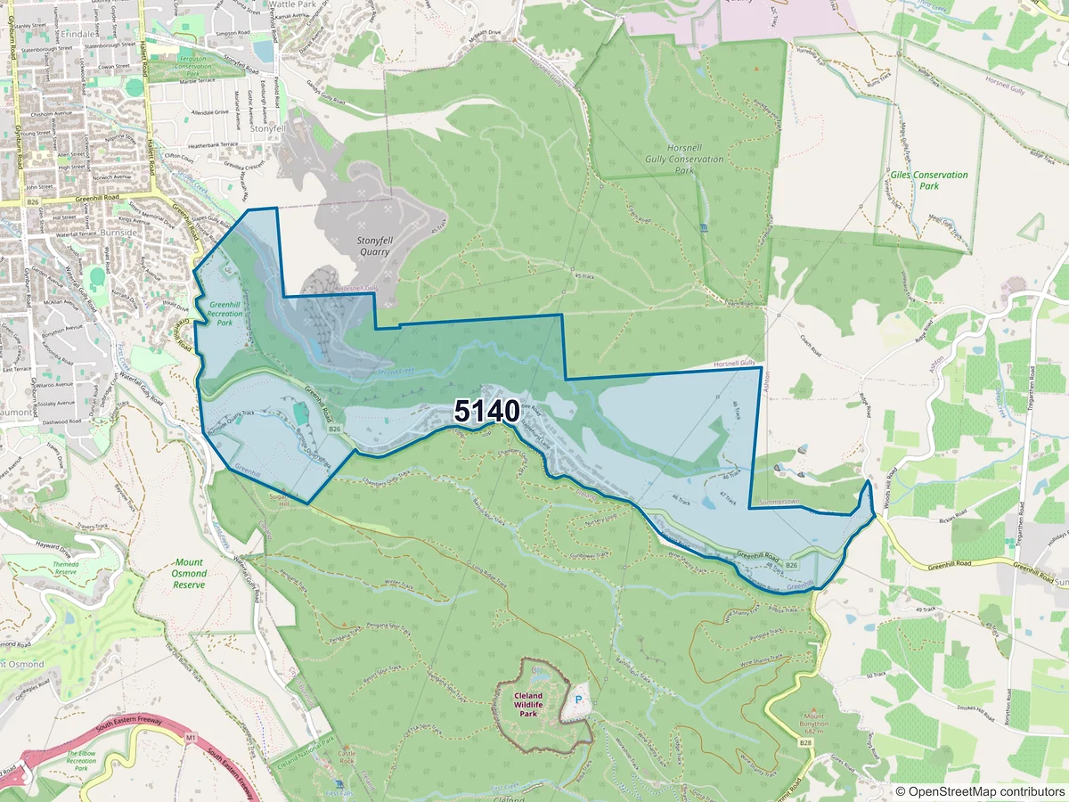 Map of postcode 5140 — Greenhill, SA, Australia