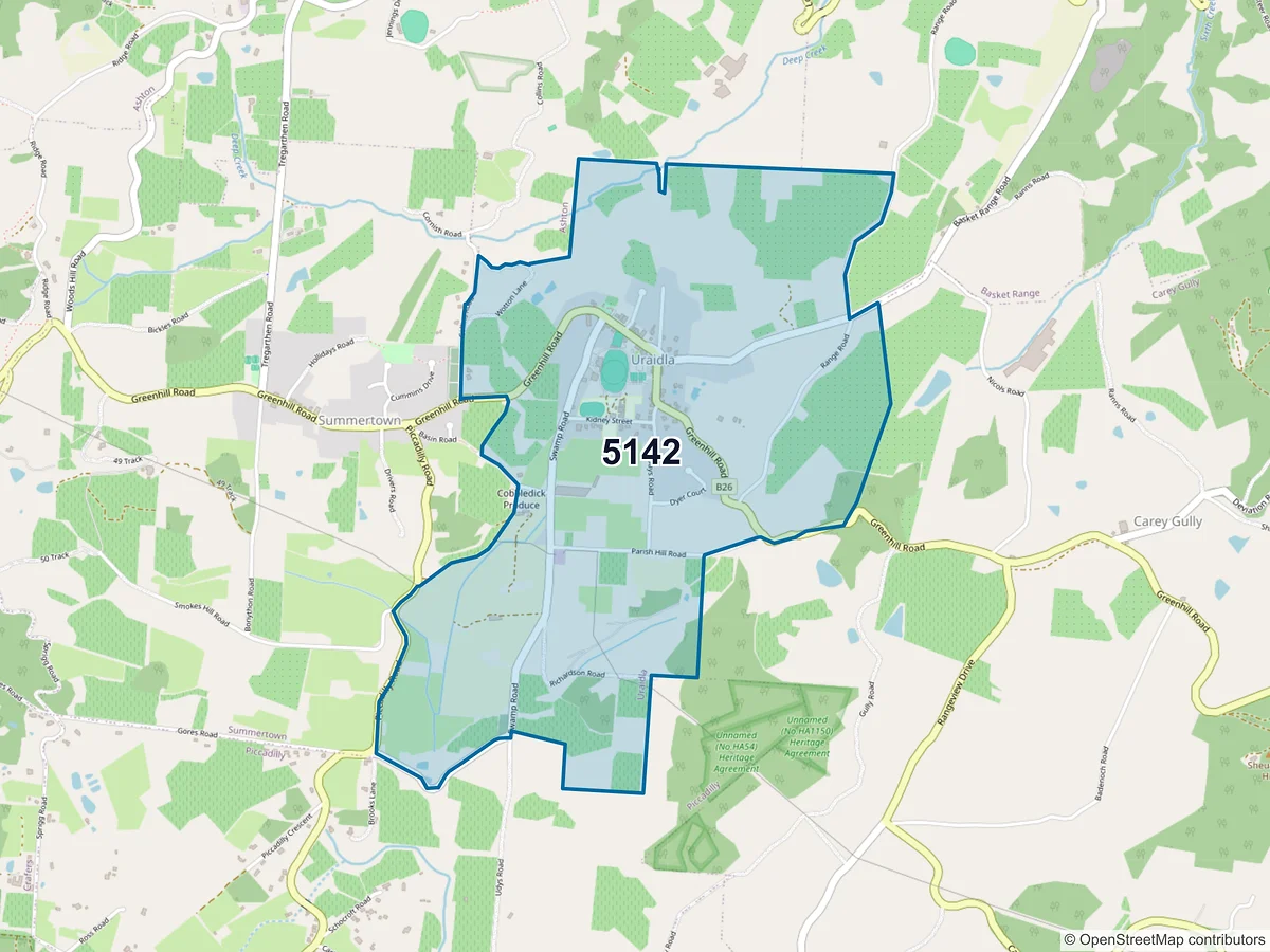 Map of postcode 5142 — Uraidla, SA, Australia