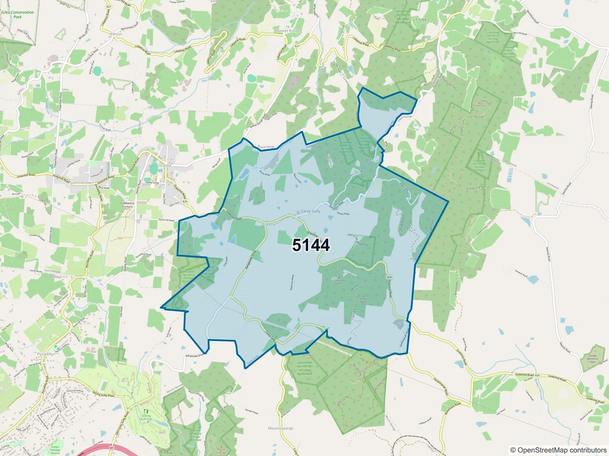 Map of postcode 5144 — Carey Gully, SA, Australia