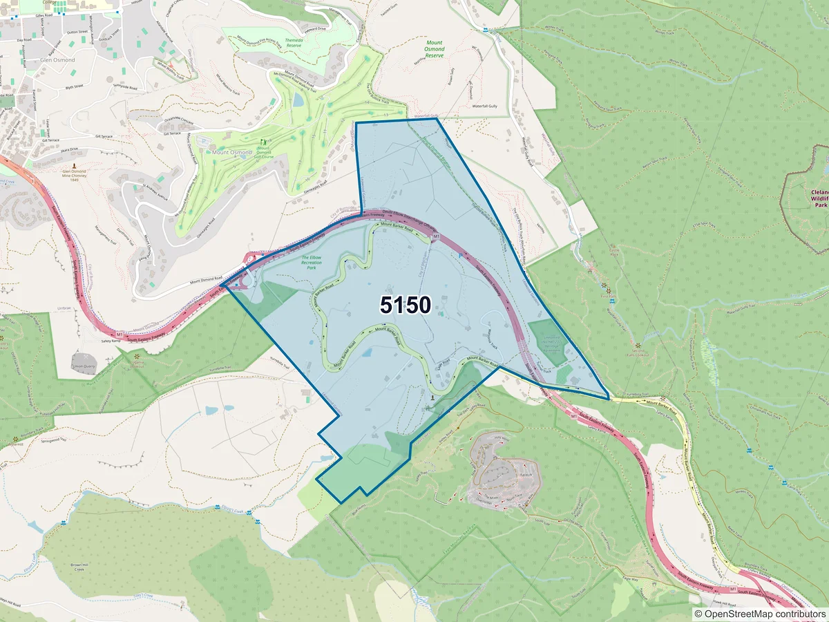 Map of postcode 5150 — Leawood Gardens, SA, Australia