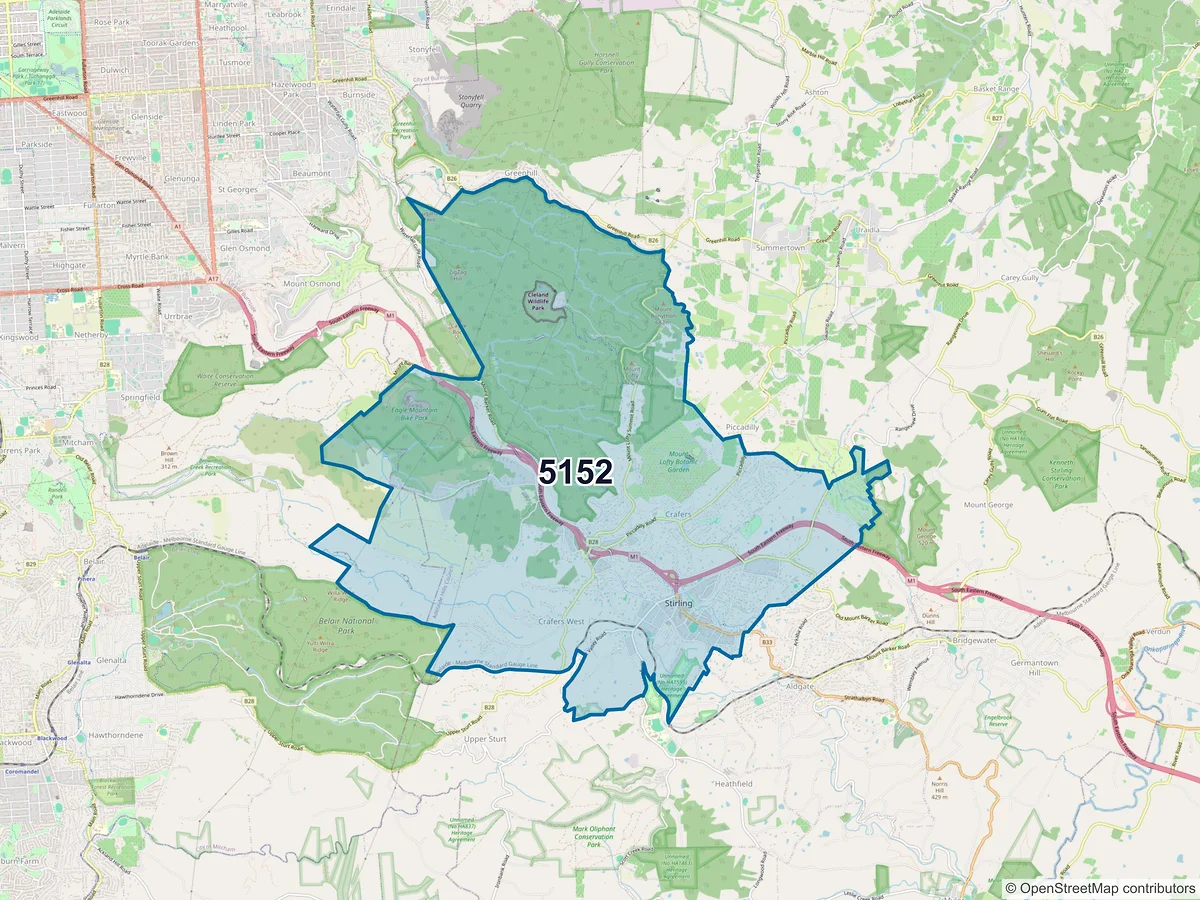 Map of postcode 5152 — Stirling, SA, Australia