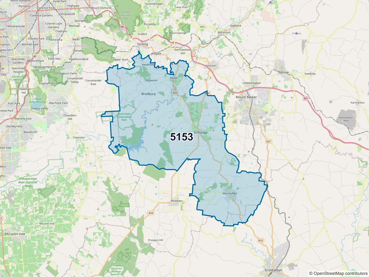 Map of postcode 5153 — Macclesfield, SA, Australia
