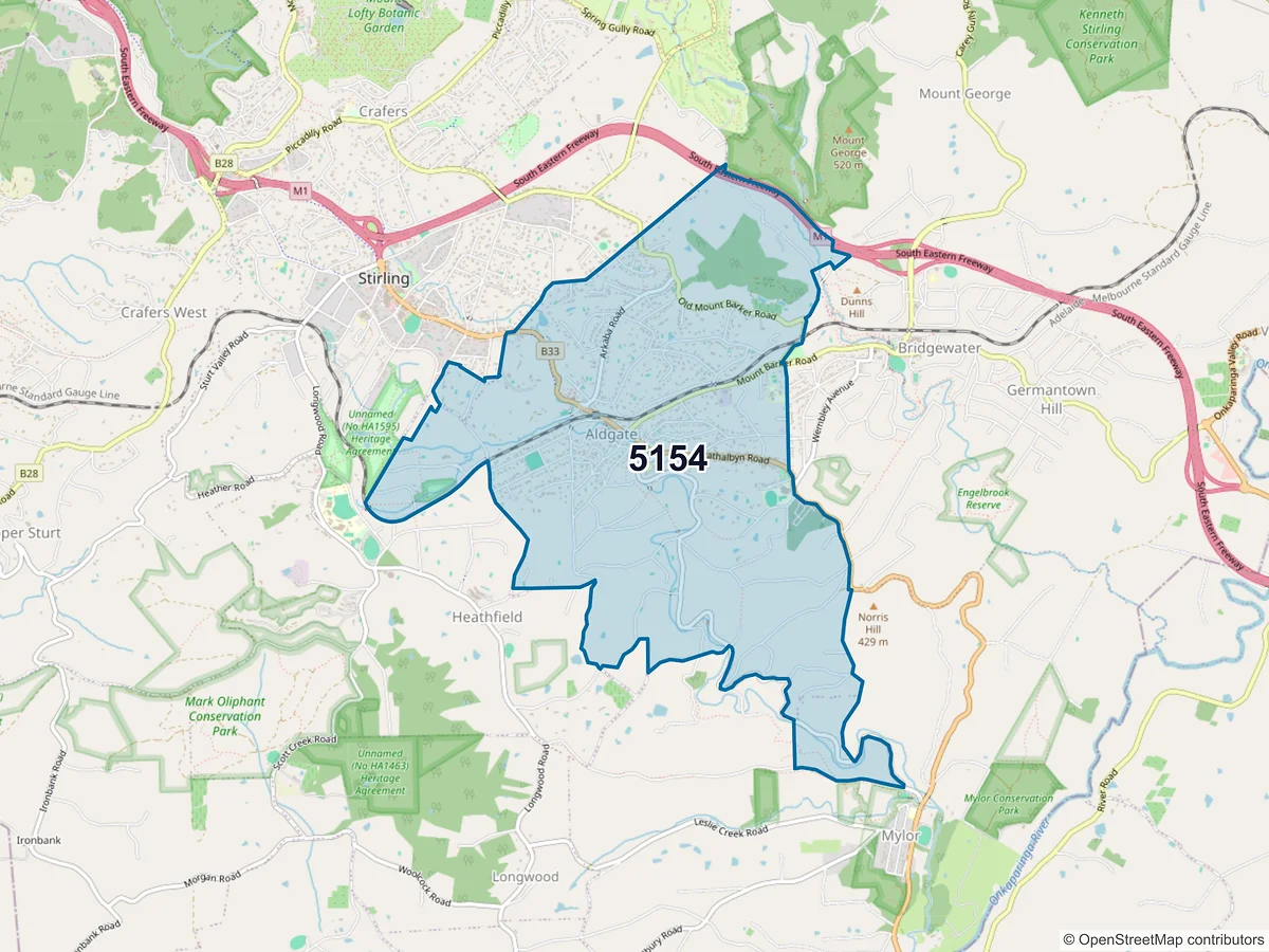Map of postcode 5154 — Aldgate, SA, Australia