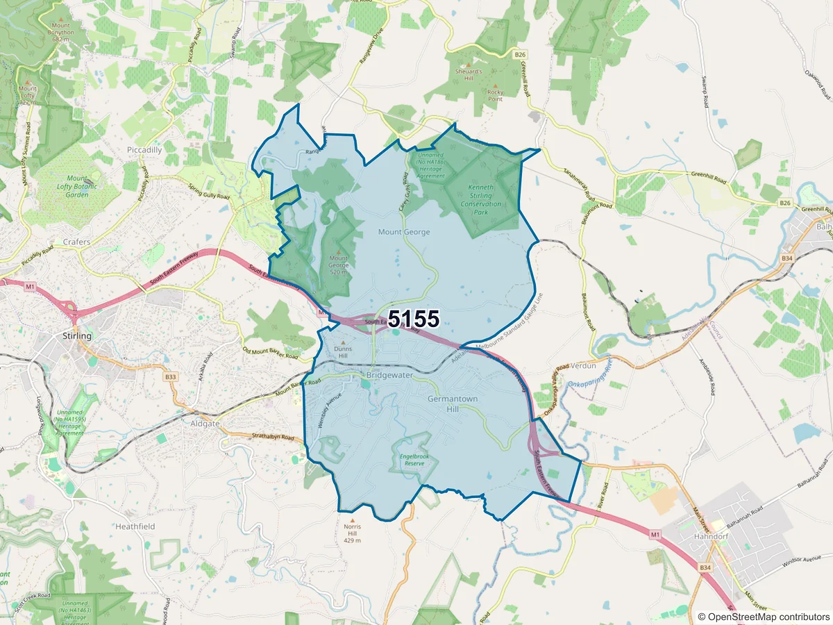 Map of postcode 5155 — Bridgewater, SA, Australia