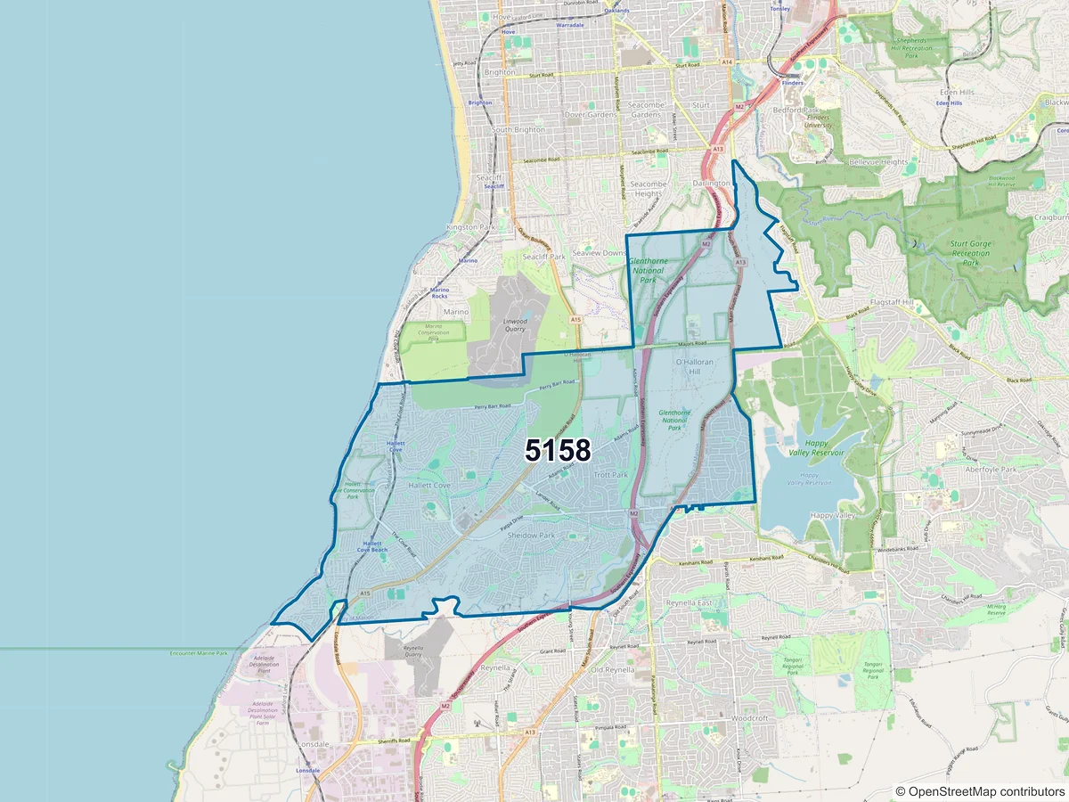 Map of postcode 5158 — Hallett Cove, SA, Australia