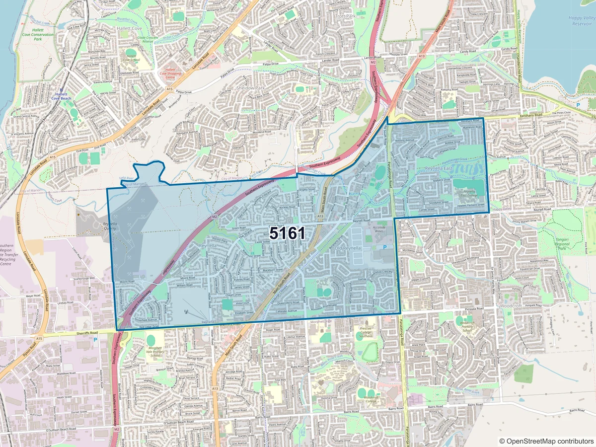 Map of postcode 5161 — Reynella, SA, Australia