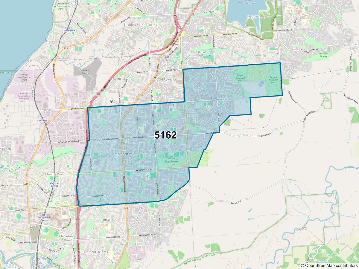 Map of postcode 5162 — Morphett Vale, SA, Australia