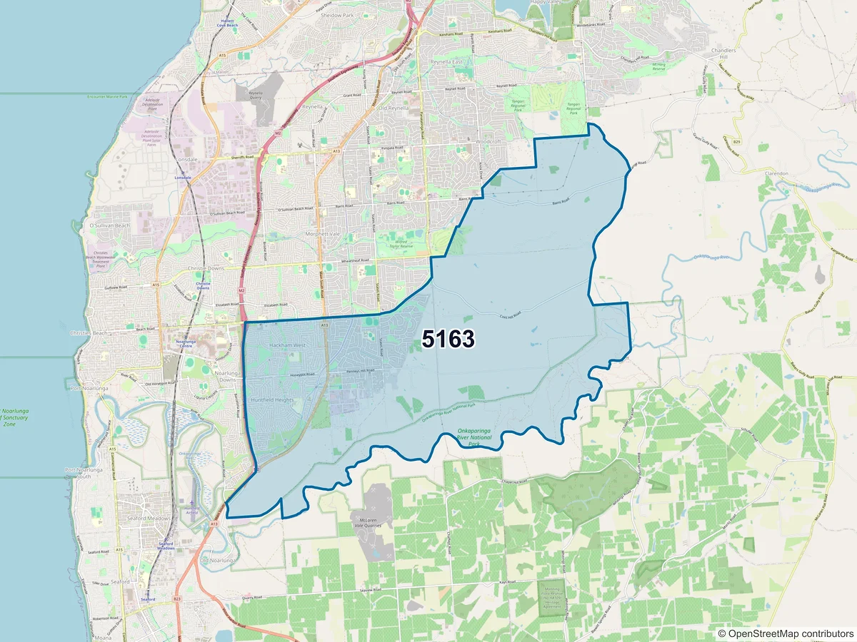 Map of postcode 5163 — Hackham, SA, Australia