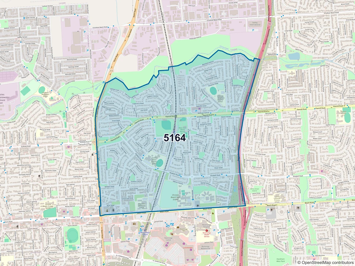Map of postcode 5164 — Christie Downs, SA, Australia