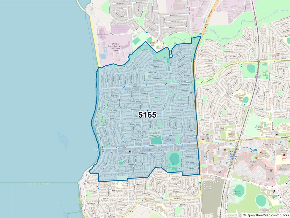 Map of postcode 5165 — Christies Beach, SA, Australia