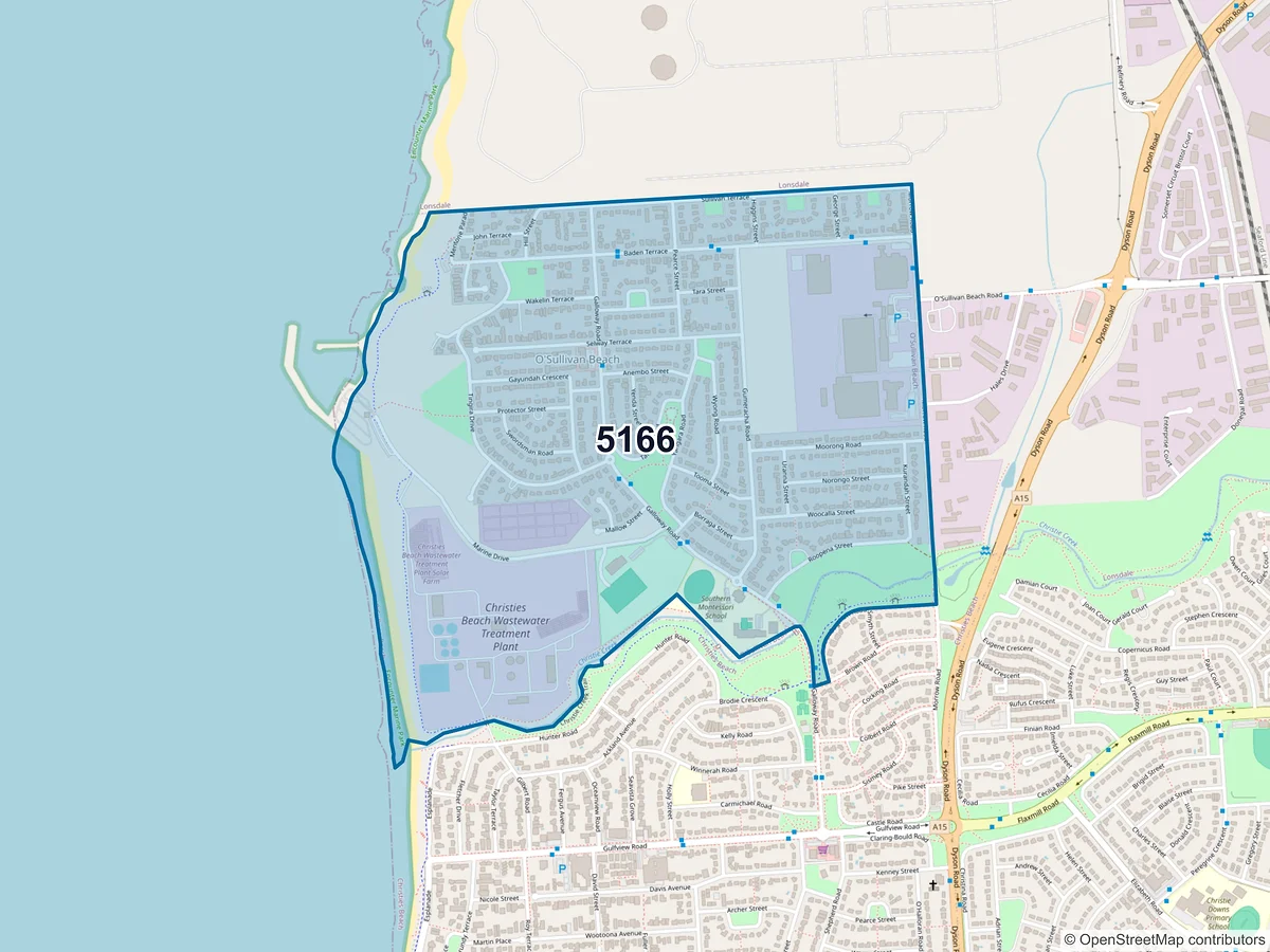 Map of postcode 5166 — O'Sullivan Beach, SA, Australia