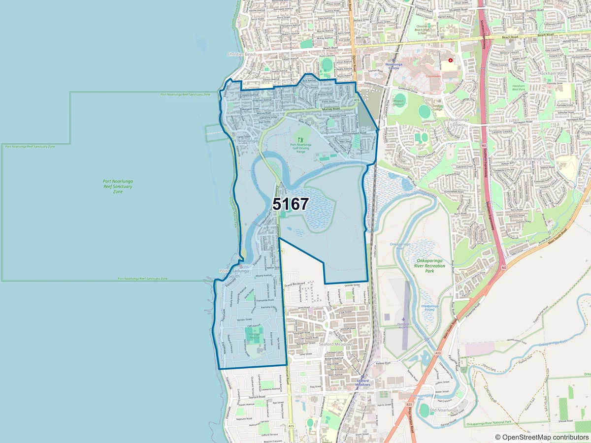 Map of postcode 5167 — Port Noarlunga South, SA, Australia