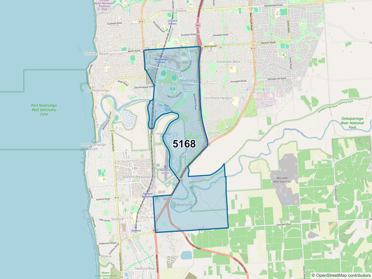 Map of postcode 5168 — Noarlunga Downs, SA, Australia