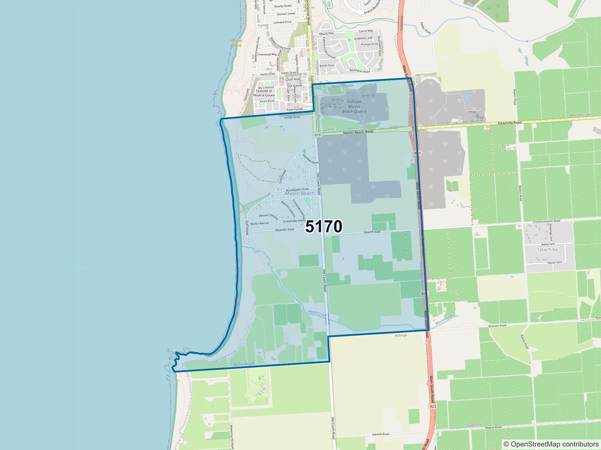Map of postcode 5170 — Maslin Beach, SA, Australia