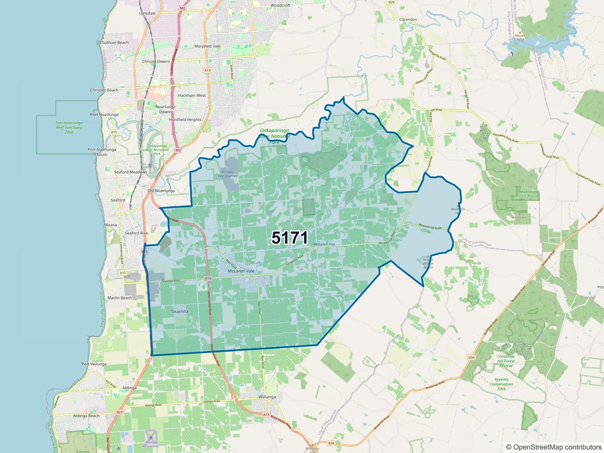 Map of postcode 5171 — McLaren Vale, SA, Australia