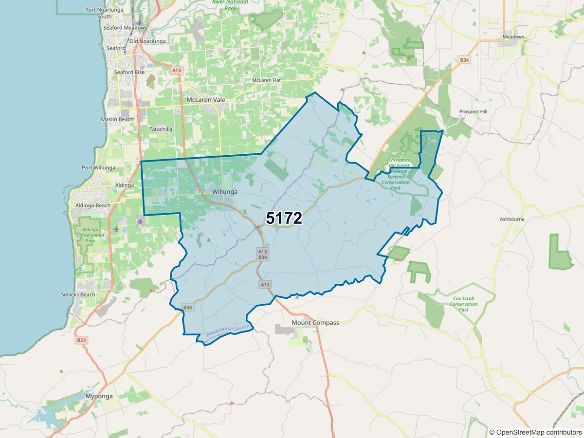 Map of postcode 5172 — Willunga, SA, Australia