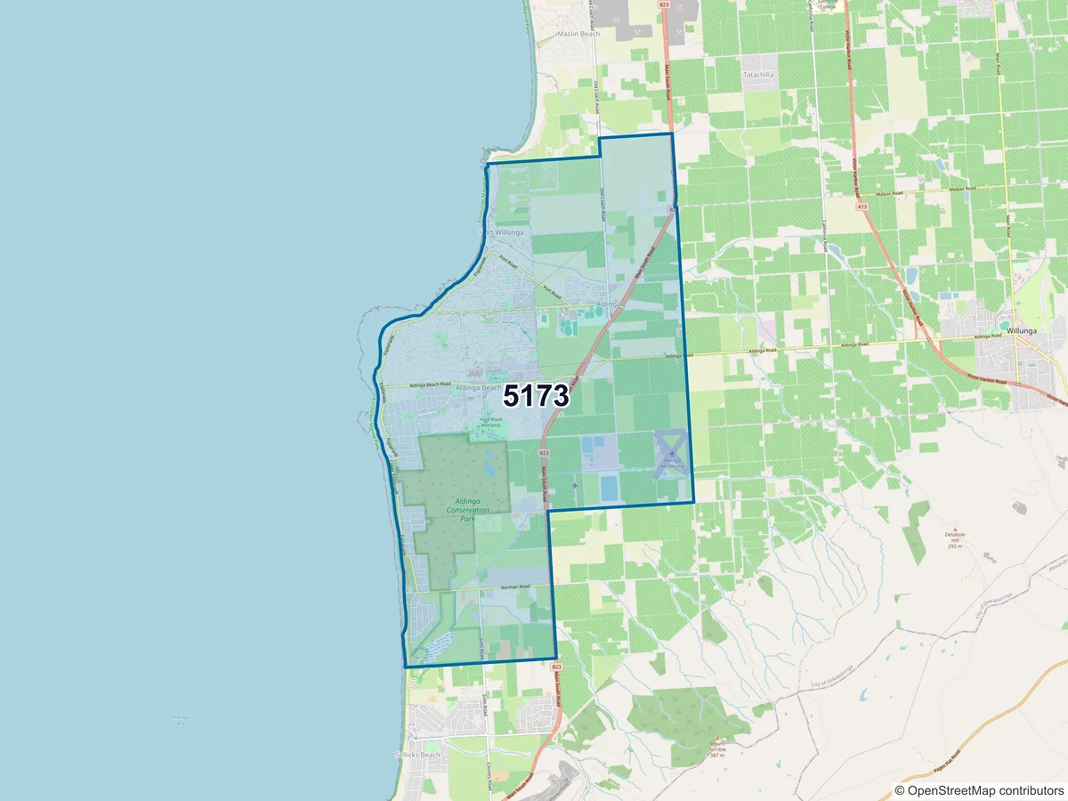 Map of postcode 5173 — Aldinga Beach, SA, Australia