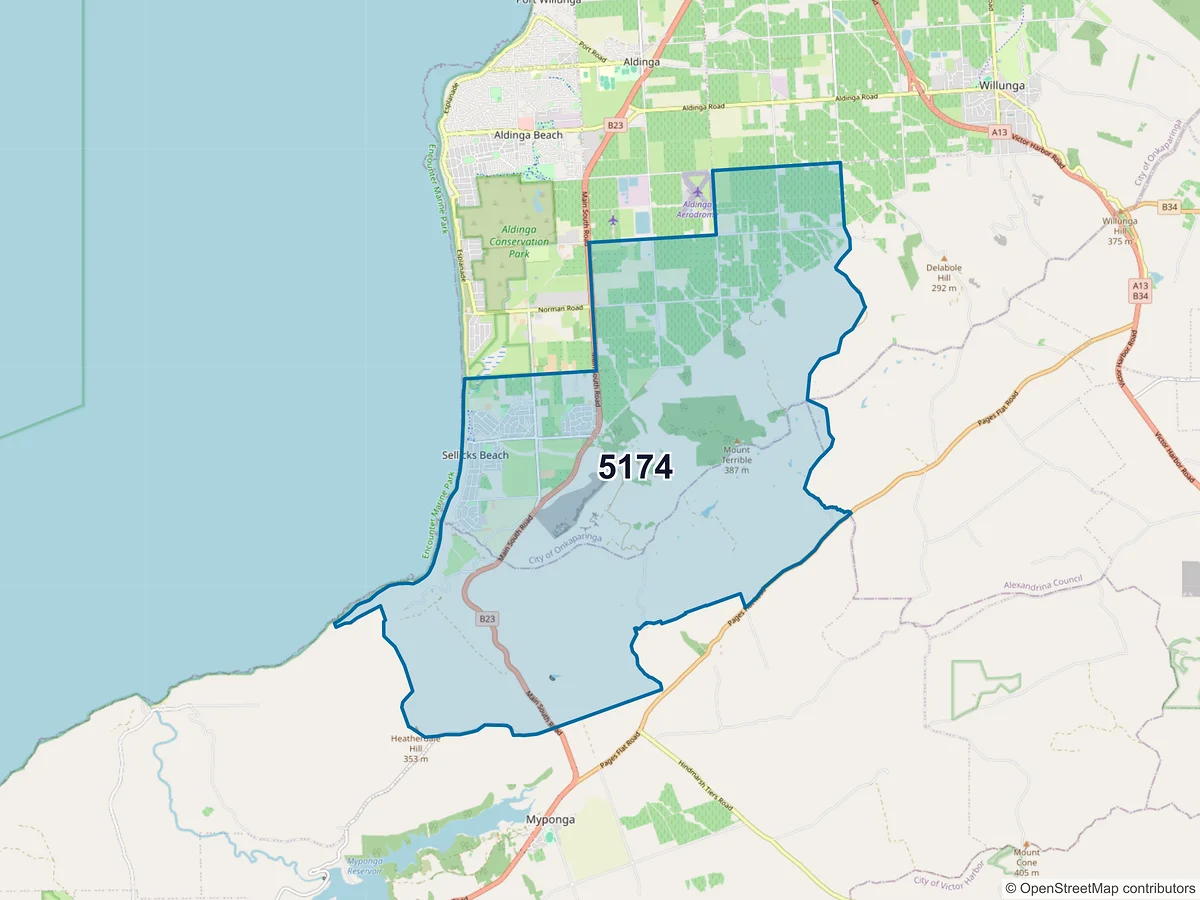Map of postcode 5174 — Sellicks Beach, SA, Australia