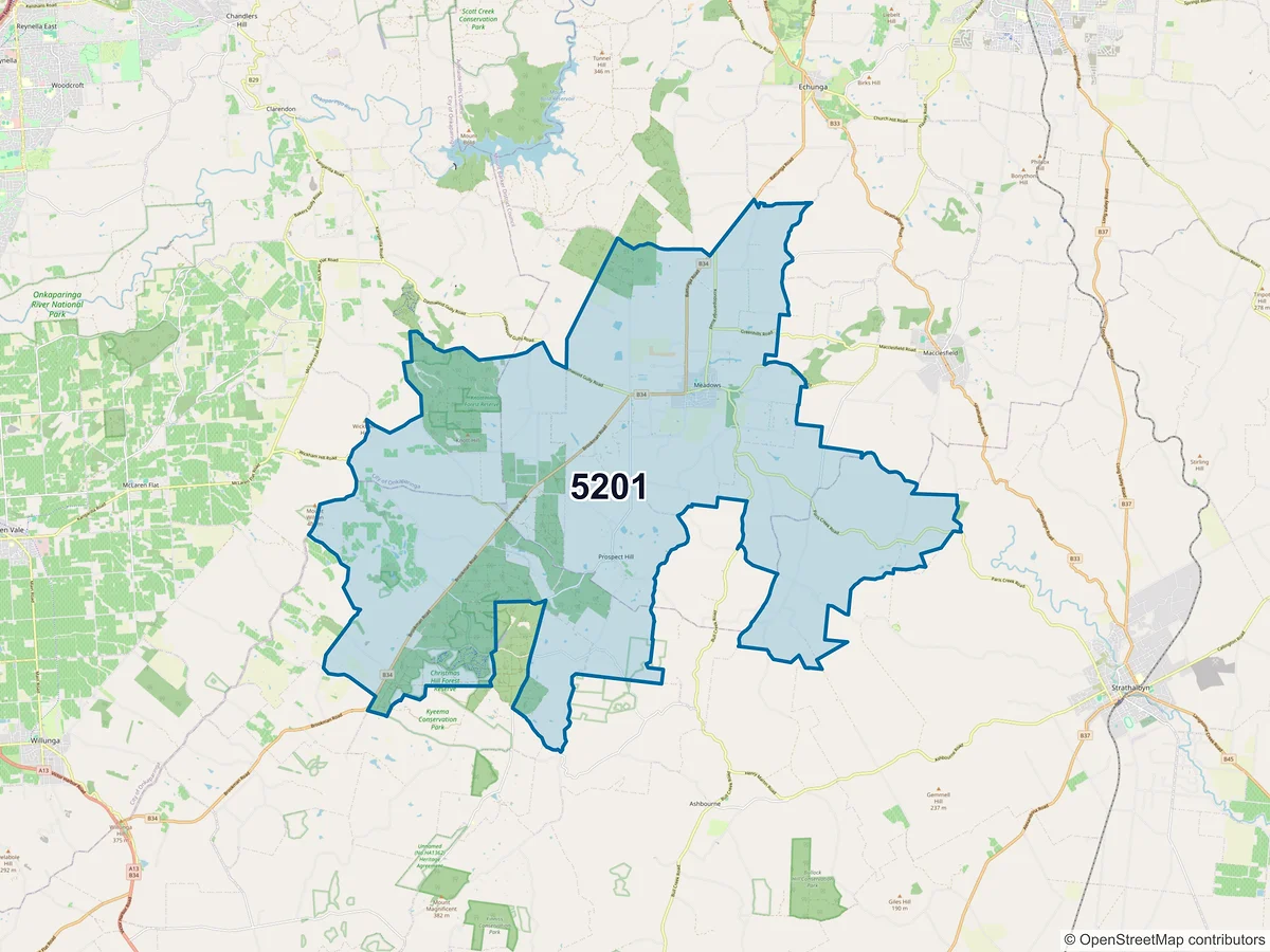 Map of postcode 5201 — Meadows, SA, Australia