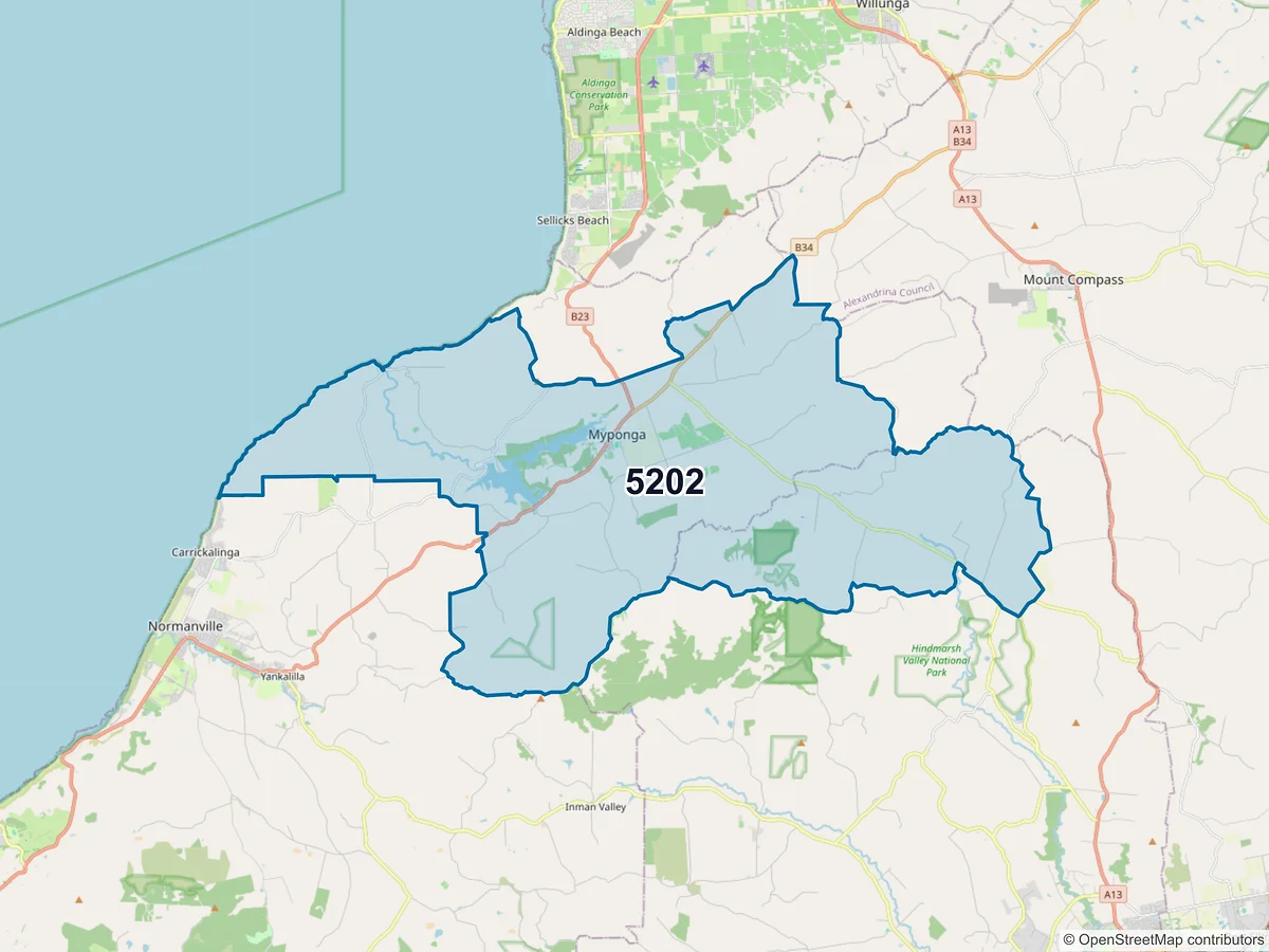 Map of postcode 5202 — Myponga, SA, Australia