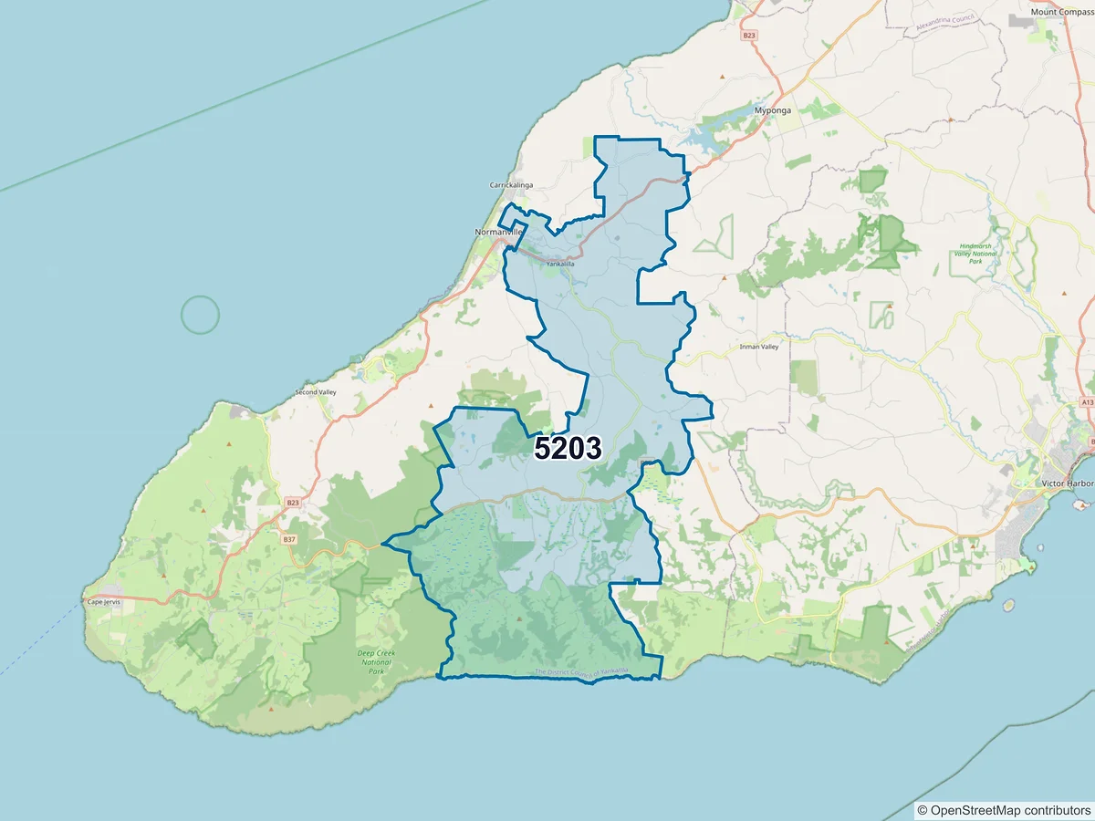 Map of postcode 5203 — Yankalilla, SA, Australia