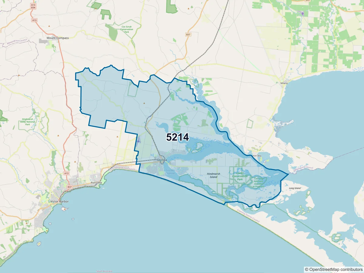 Map of postcode 5214 — Hindmarsh Island, SA, Australia