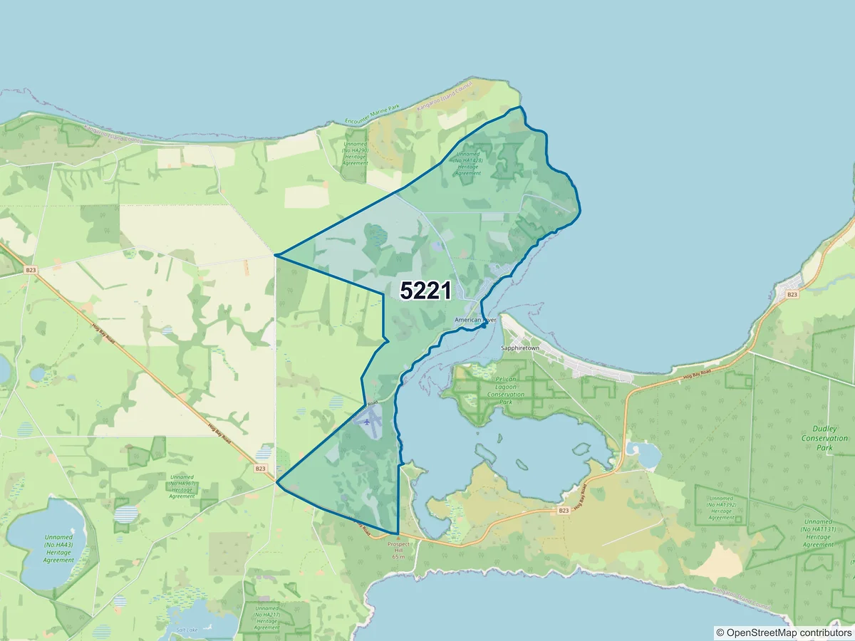 Map of postcode 5221 — American River, SA, Australia