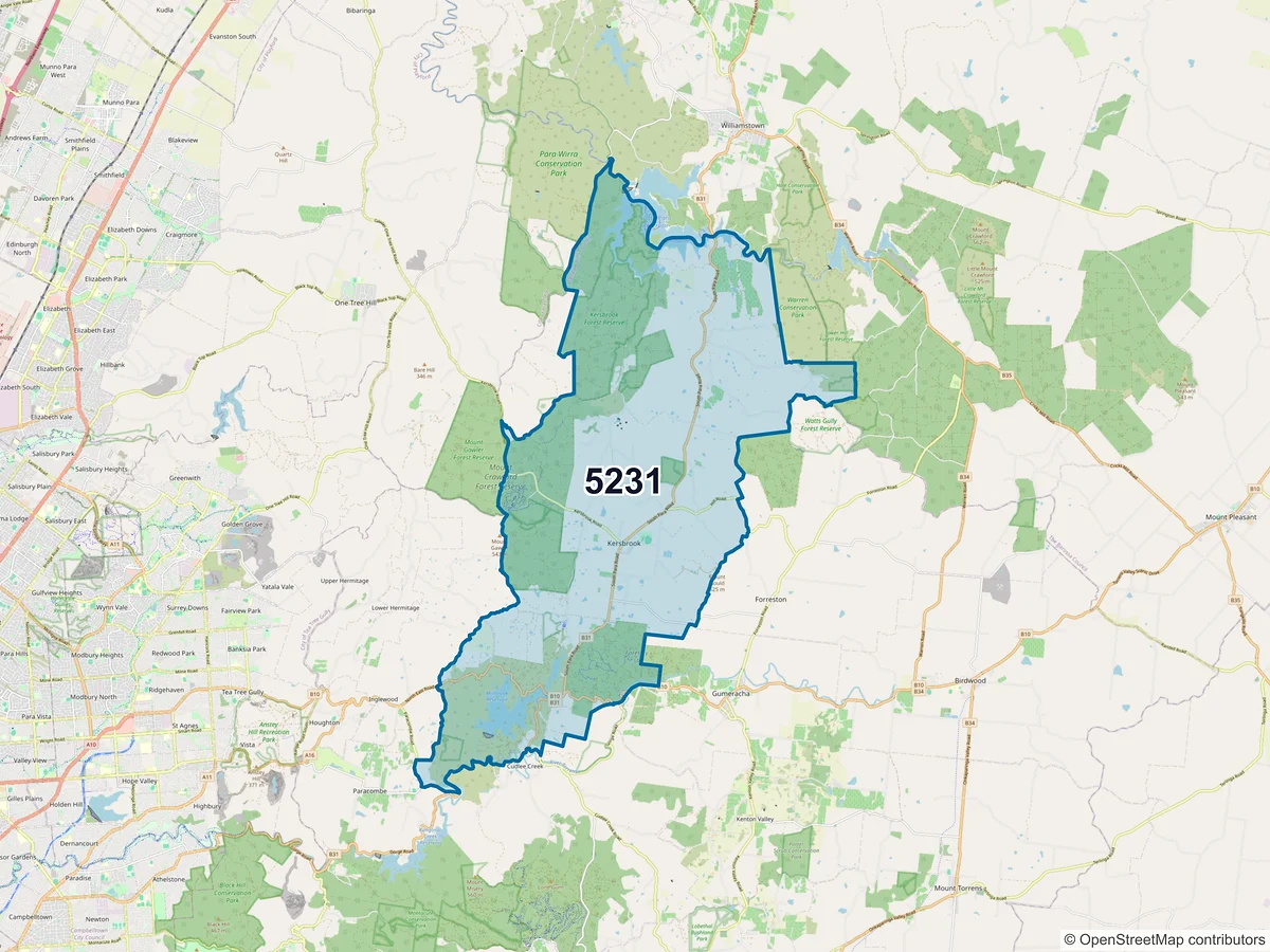 Map of postcode 5231 — Kersbrook, SA, Australia