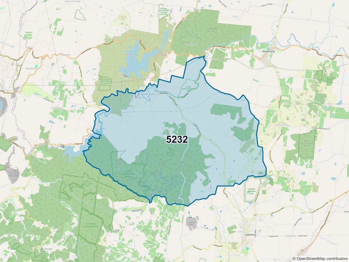 Map of postcode 5232 — Cudlee Creek, SA, Australia