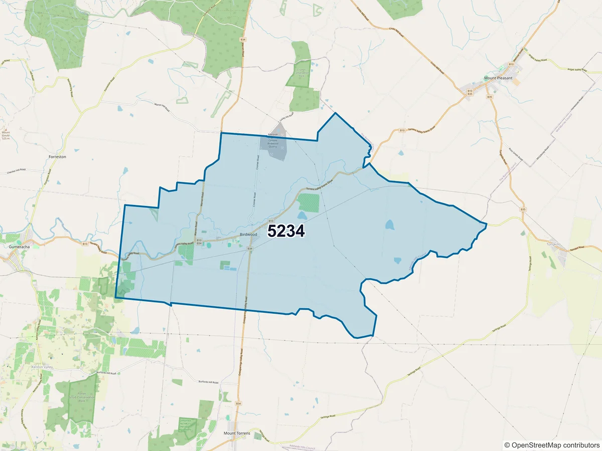 Map of postcode 5234 — Birdwood, SA, Australia