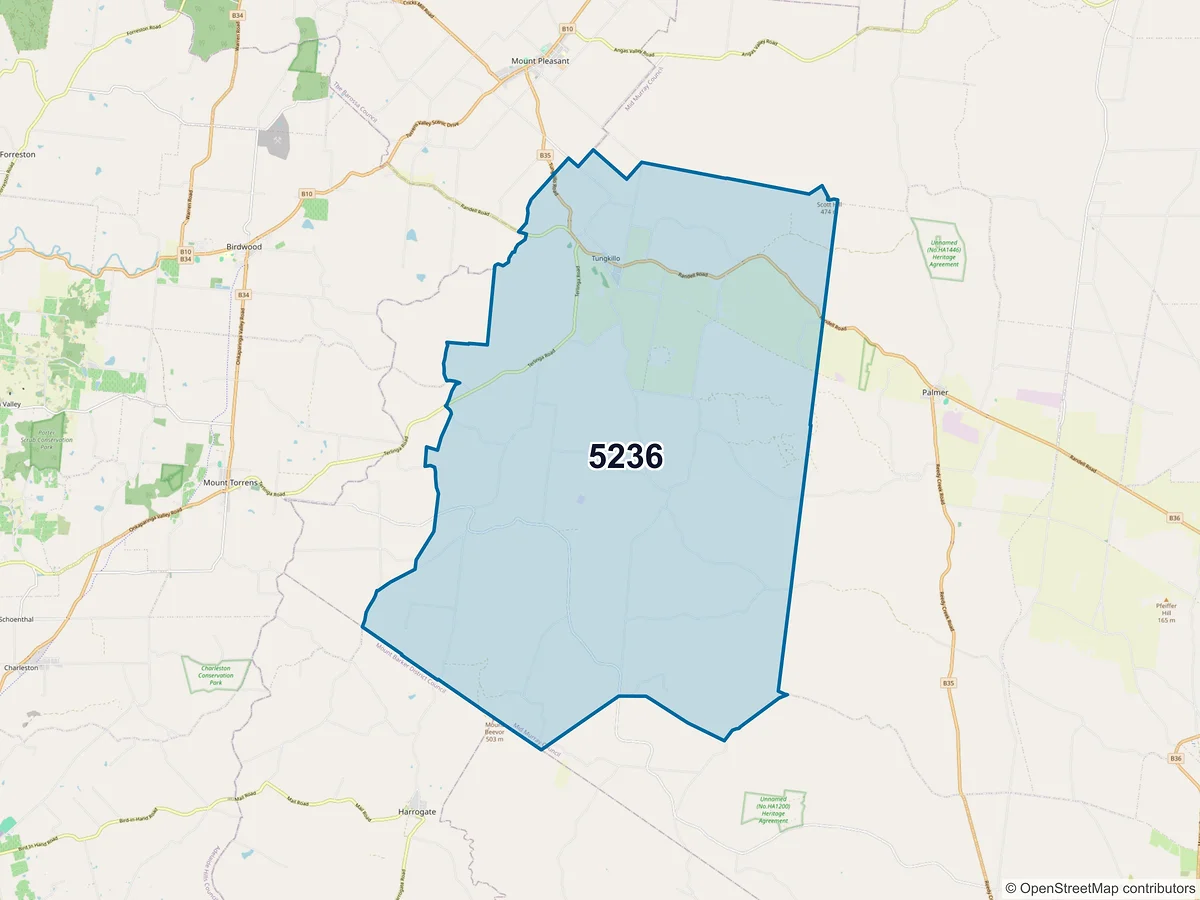 Map of postcode 5236 — Tungkillo, SA, Australia