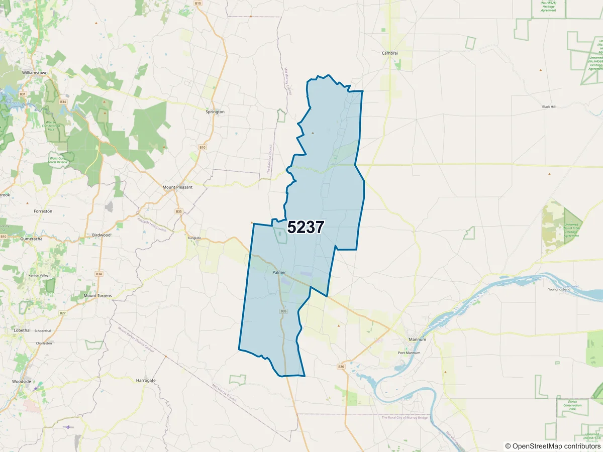 Map of postcode 5237 — Palmer, SA, Australia