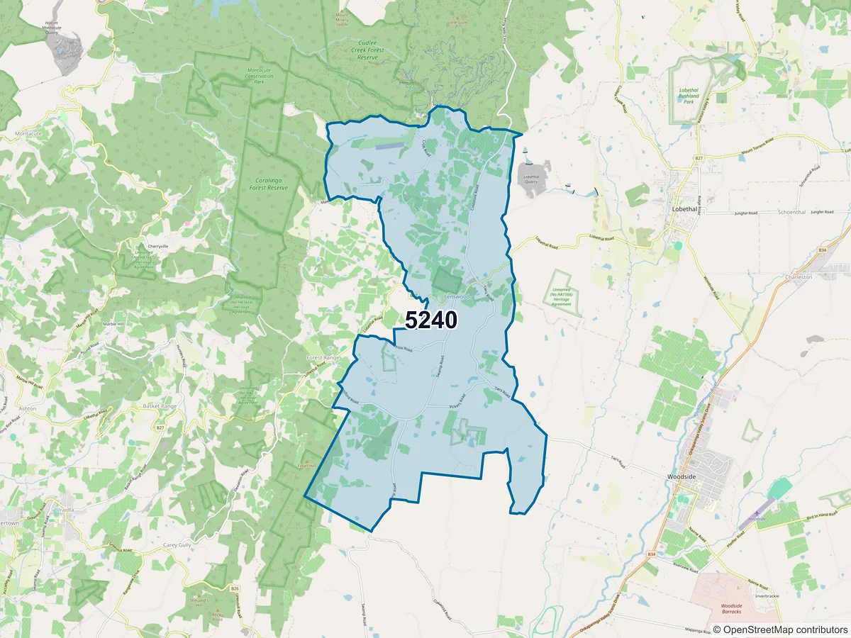 Map of postcode 5240 — Lenswood, SA, Australia