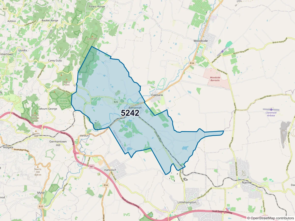 Map of postcode 5242 — Balhannah, SA, Australia